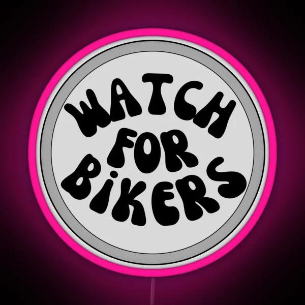 Watch For Bikers Gray Circle Badge RGB Neon Sign