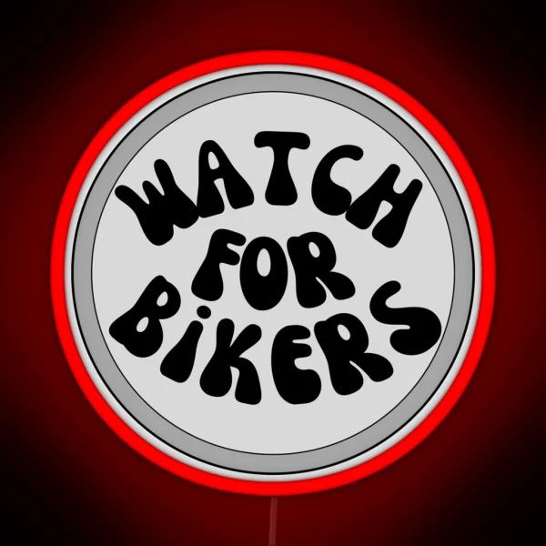 Watch For Bikers Gray Circle Badge RGB Neon Sign