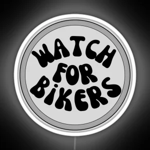 Watch For Bikers Gray Circle Badge RGB Neon Sign