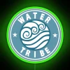 Neon water tribe badge with green glow effect.