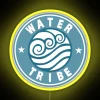 Neon sign featuring a colorful, illuminated water tribe badge.