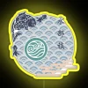 Neon sign with a vibrant, colorful water-inspired design inspired by traditional Japanese art.
