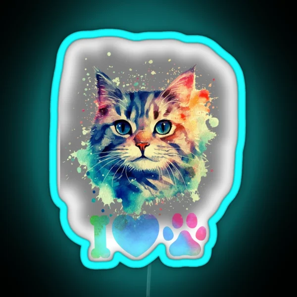 Watercolor Aesthetic Cat Classic Led RGB Neon Sign