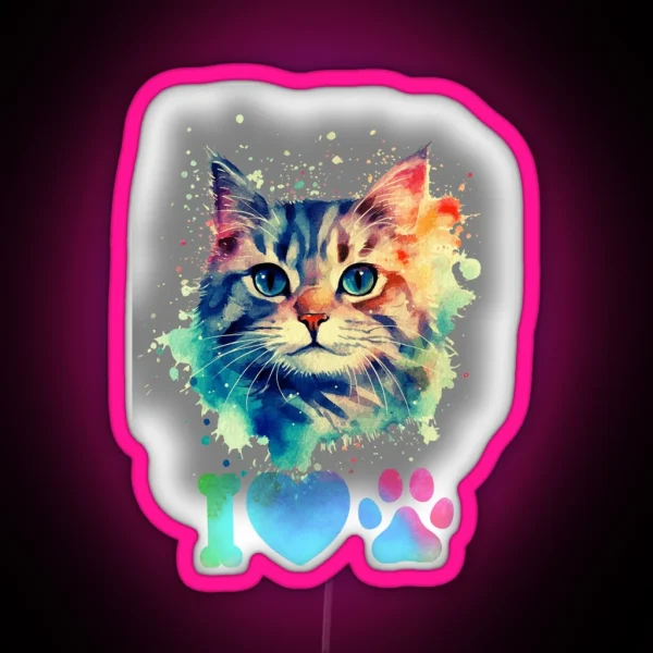 Watercolor Aesthetic Cat Classic Led RGB Neon Sign