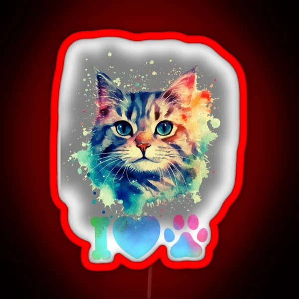 Watercolor Aesthetic Cat Classic Led RGB Neon Sign