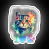 Neon cat sign with watercolor-inspired design, featuring classic LED RGB lighting on a white background.