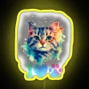 Yellow neon sign with watercolor aesthetic, LED RGB lighting, and a classic cat design.