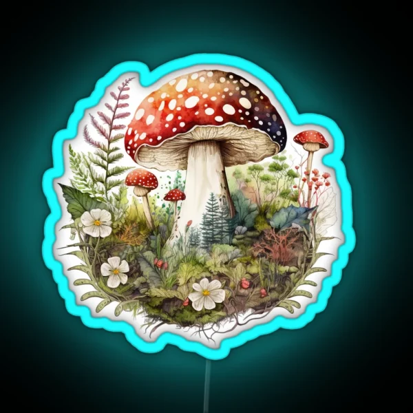 Watercolor Amanita Muscaria Red Mushroom With RGB Neon Sign