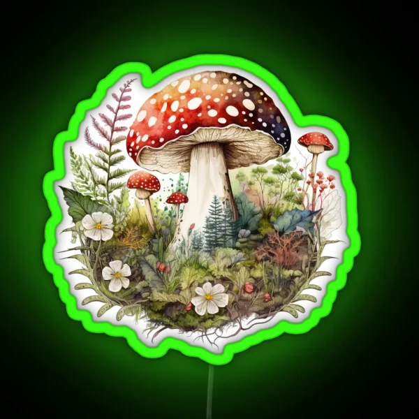 Watercolor Amanita Muscaria Red Mushroom With RGB Neon Sign