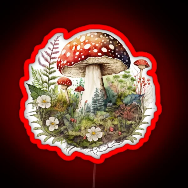 Watercolor Amanita Muscaria Red Mushroom With RGB Neon Sign