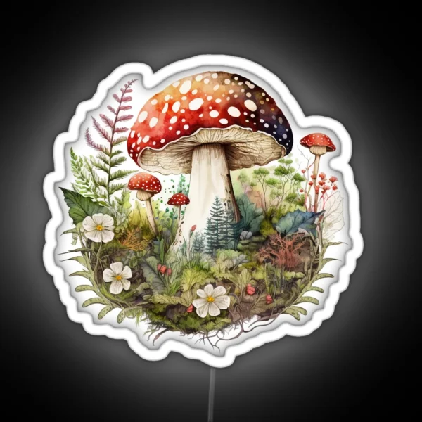 Watercolor Amanita Muscaria Red Mushroom With RGB Neon Sign