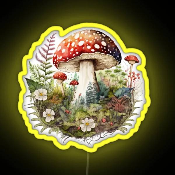 Watercolor Amanita Muscaria Red Mushroom With RGB Neon Sign