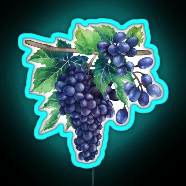 Watercolor Bunches Of Blue Grapes Hanging On The Branch RGB Neon Sign