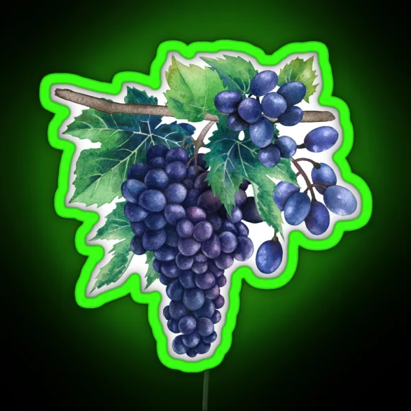 Watercolor Bunches Of Blue Grapes Hanging On The Branch RGB Neon Sign