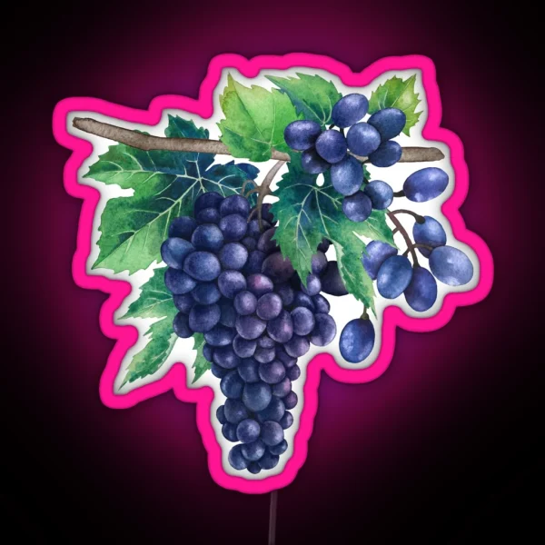 Watercolor Bunches Of Blue Grapes Hanging On The Branch RGB Neon Sign
