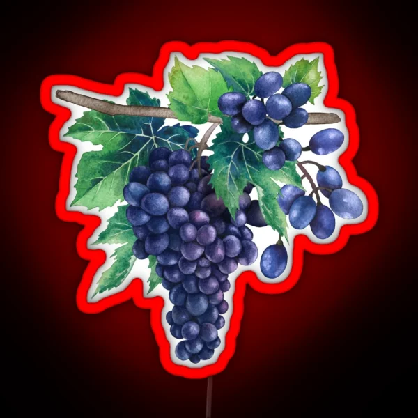 Watercolor Bunches Of Blue Grapes Hanging On The Branch RGB Neon Sign