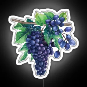 Watercolor Bunches Of Blue Grapes Hanging On The Branch RGB Neon Sign