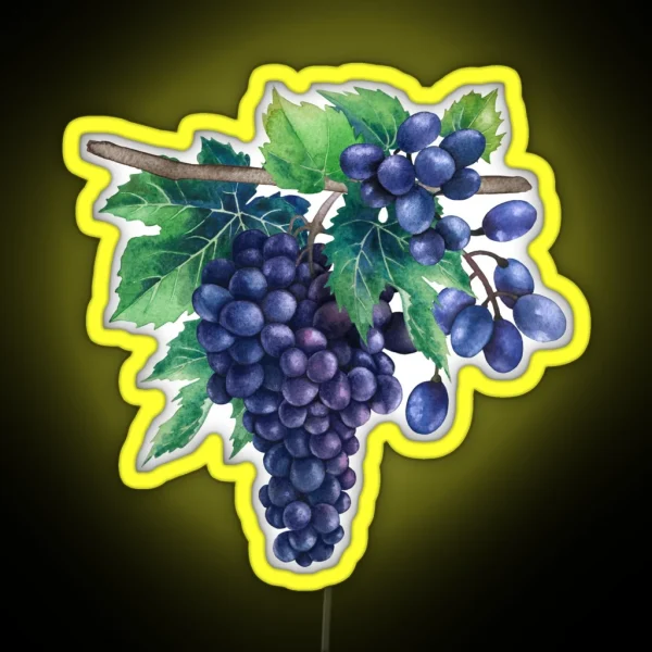 Watercolor Bunches Of Blue Grapes Hanging On The Branch RGB Neon Sign
