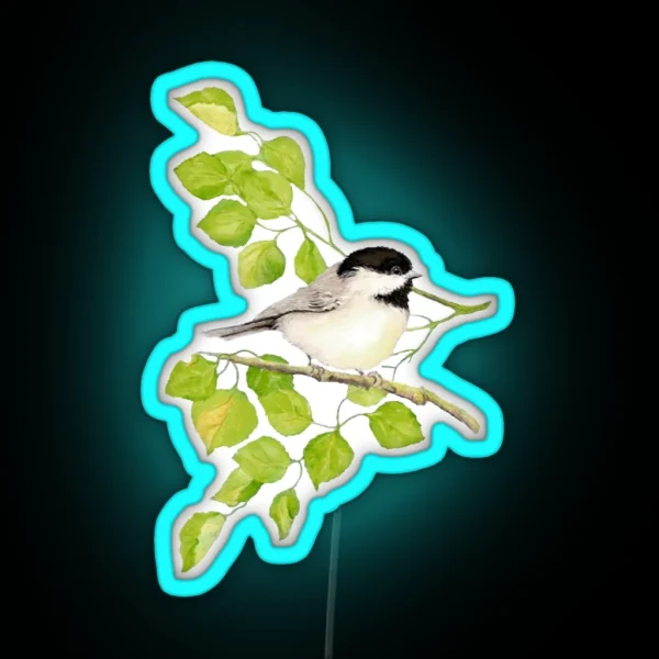 Watercolor Chickadee Bird In Poplar Tree RGB Neon Sign