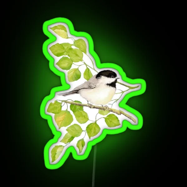 Watercolor Chickadee Bird In Poplar Tree RGB Neon Sign