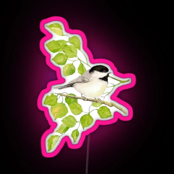Watercolor Chickadee Bird In Poplar Tree RGB Neon Sign