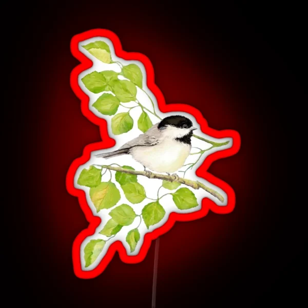 Watercolor Chickadee Bird In Poplar Tree RGB Neon Sign