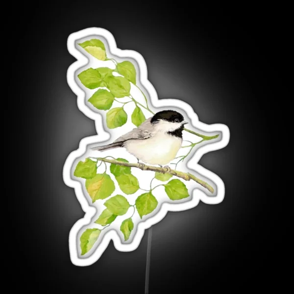 Watercolor Chickadee Bird In Poplar Tree RGB Neon Sign