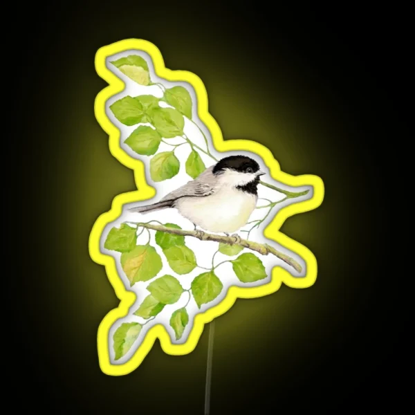 Watercolor Chickadee Bird In Poplar Tree RGB Neon Sign
