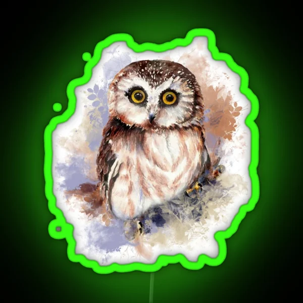Watercolor Cute Owl Bird RGB Neon Sign