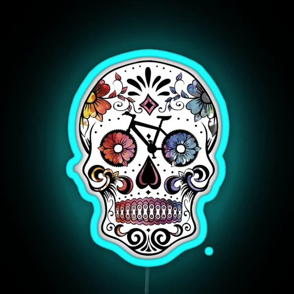 Watercolor Cycling Sugar Skull RGB Neon Sign
