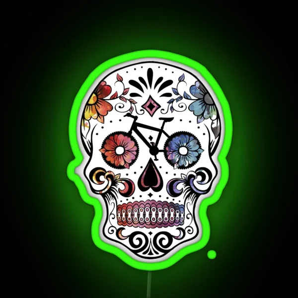 Watercolor Cycling Sugar Skull RGB Neon Sign