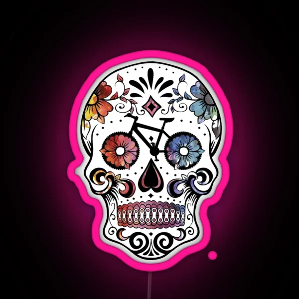 Watercolor Cycling Sugar Skull RGB Neon Sign