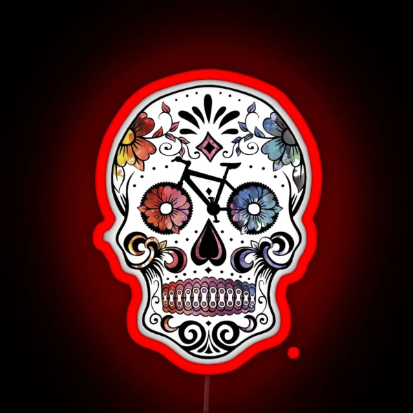 Watercolor Cycling Sugar Skull RGB Neon Sign