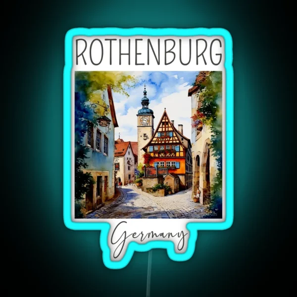 Watercolor Design Of Rothenburg Germany RGB Neon Sign