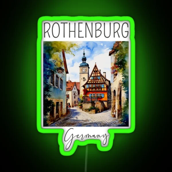 Watercolor Design Of Rothenburg Germany RGB Neon Sign