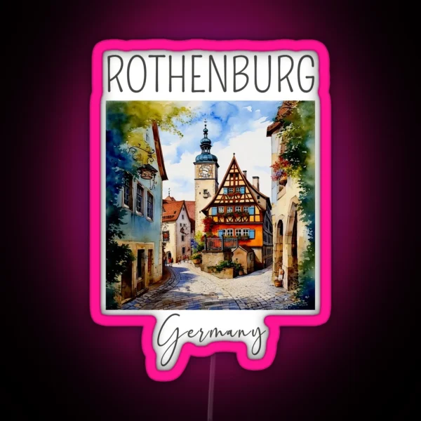 Watercolor Design Of Rothenburg Germany RGB Neon Sign