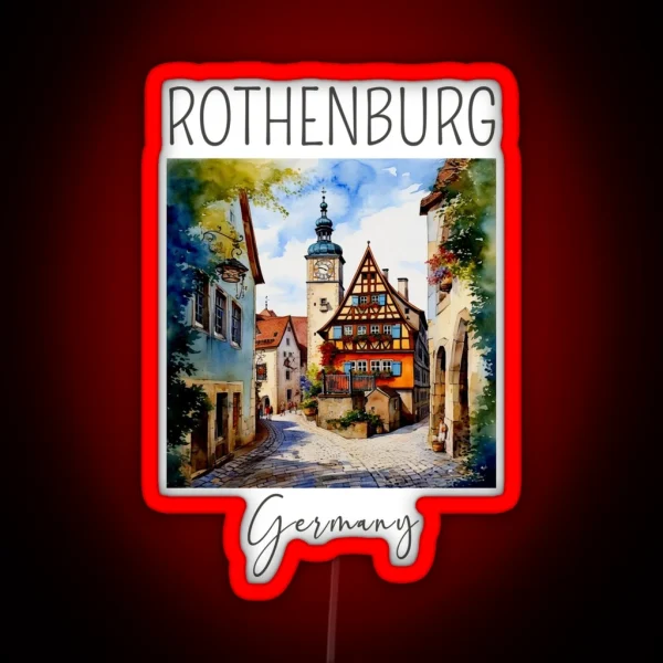 Watercolor Design Of Rothenburg Germany RGB Neon Sign