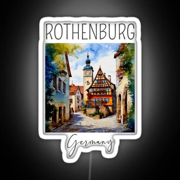 Watercolor Design Of Rothenburg Germany RGB Neon Sign