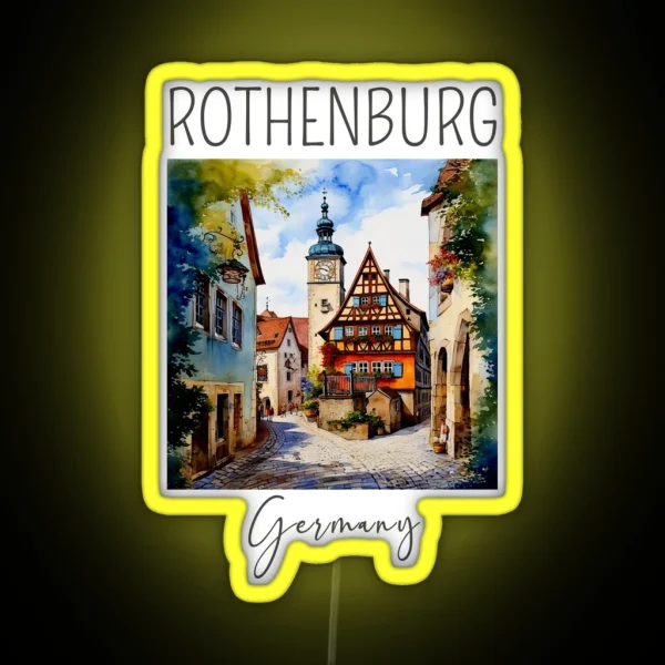 Watercolor Design Of Rothenburg Germany RGB Neon Sign