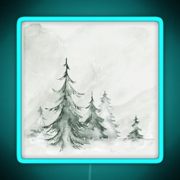 Watercolor Fir Trees Winter Landscapen RGB Neon Sign