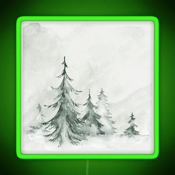 Watercolor Fir Trees Winter Landscapen RGB Neon Sign
