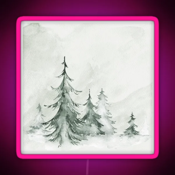 Watercolor Fir Trees Winter Landscapen RGB Neon Sign