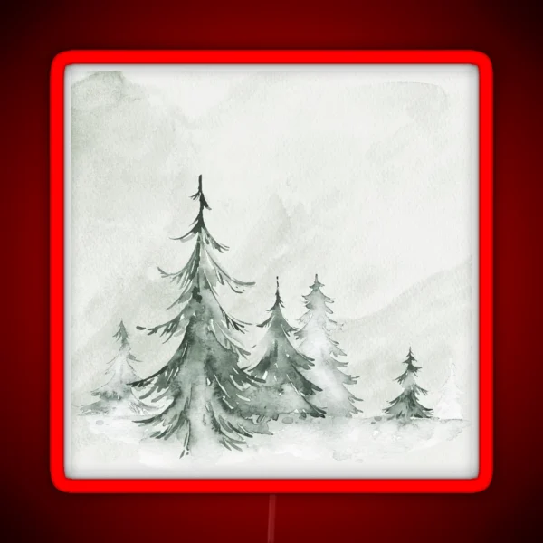 Watercolor Fir Trees Winter Landscapen RGB Neon Sign