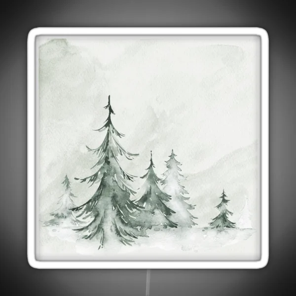 Watercolor Fir Trees Winter Landscapen RGB Neon Sign