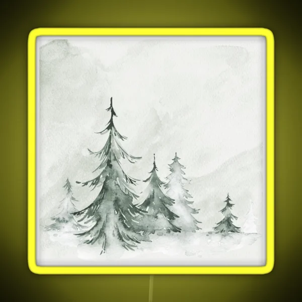 Watercolor Fir Trees Winter Landscapen RGB Neon Sign