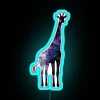 Vibrant watercolor galaxy design with neon accents on a giraffe, blended in RGB colors against a blue background.