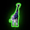 A vibrant watercolor galaxy with neon lights on a giraffe-shaped sign in RGB colors.