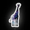 Glowing neon galaxy design on a white background featuring a giraffe silhouette in RGB watercolor style.