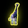 Colorful neon sign featuring a watercolor galaxy design on a giraffe with yellow hues.