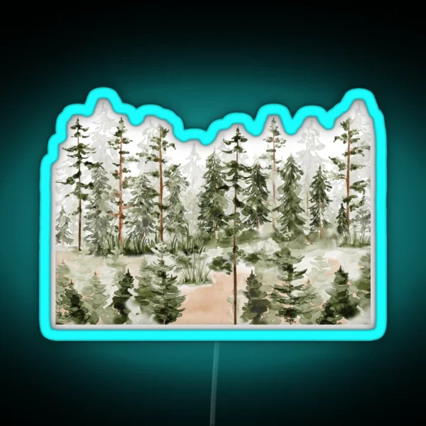 Watercolor Green Pine Forest RGB Neon Sign
